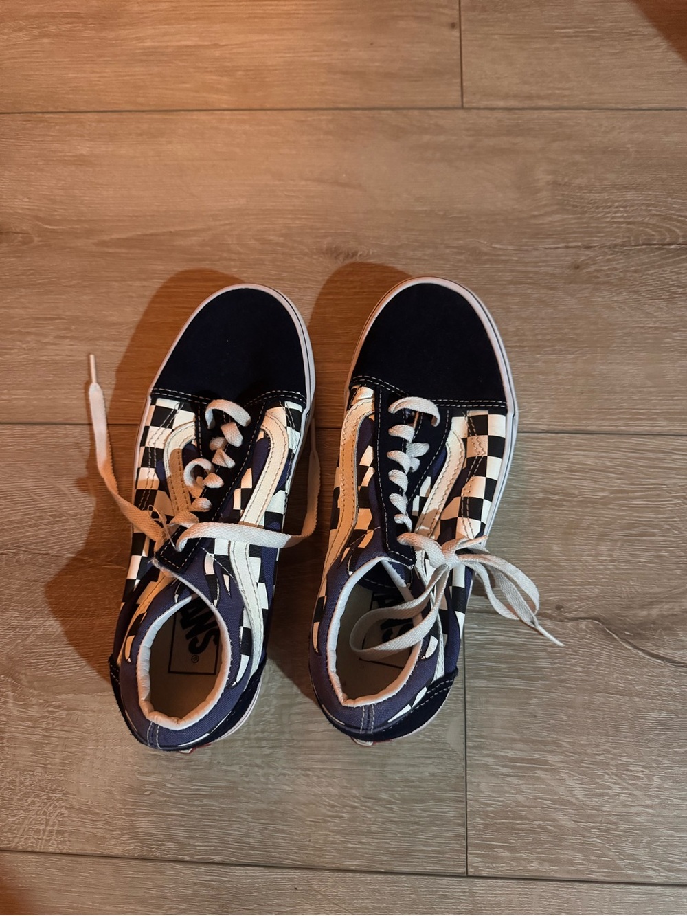 New Vans Checkerboard High-Top Skate Sneakers in Navy & White men 5 women 6.5